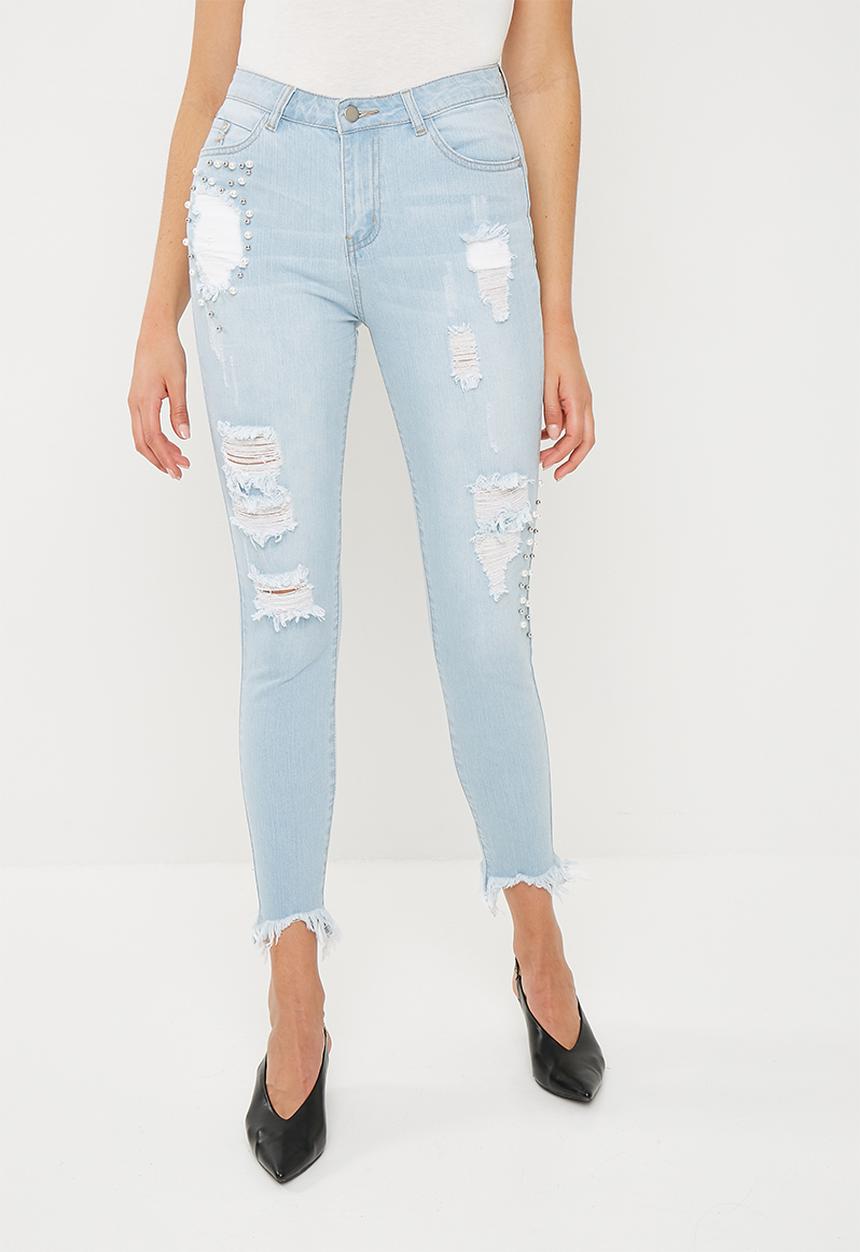 Superbalist - Rip skinny with embellishment detail - blue