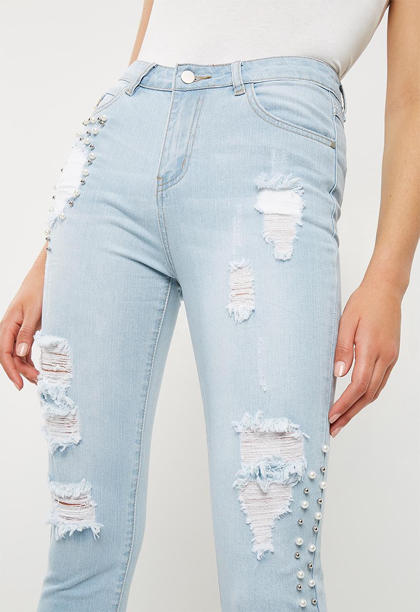 Superbalist - Rip skinny with embellishment detail - blue