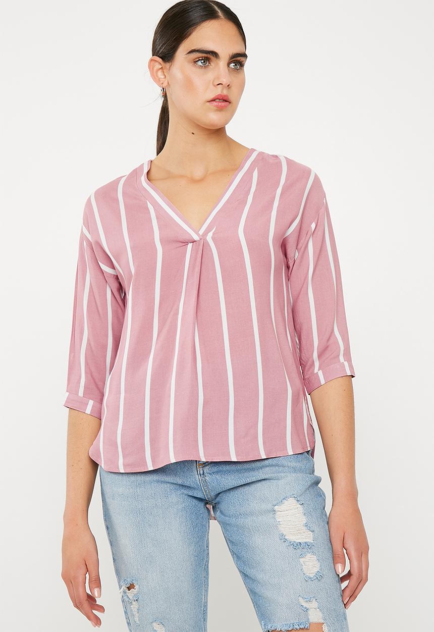 Superbalist - V-neck shirt - pink & white 