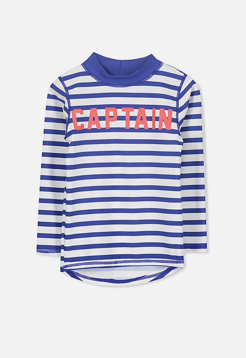 Cotton On - Fraser long sleeve rash vest - blue & white