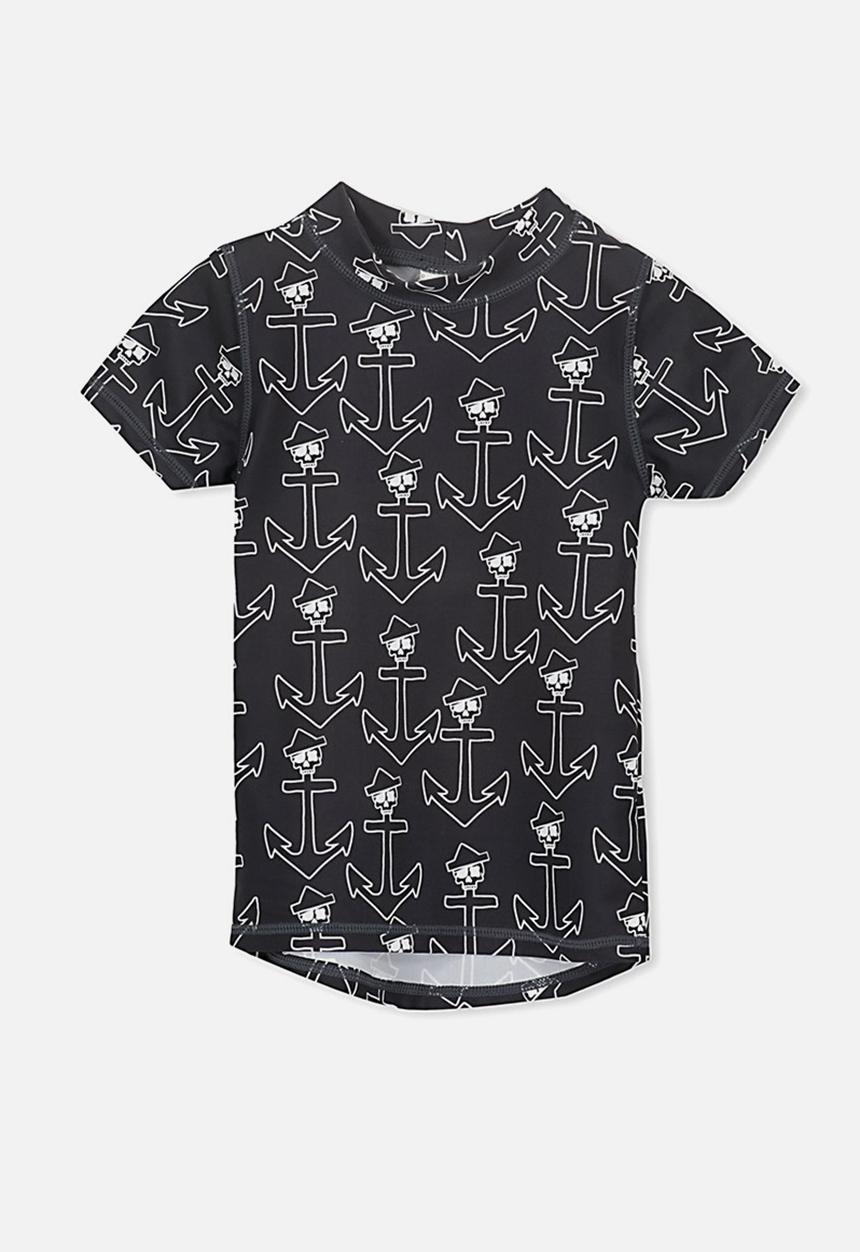 Cotton On - Finley short sleeve rash vest - black & white 