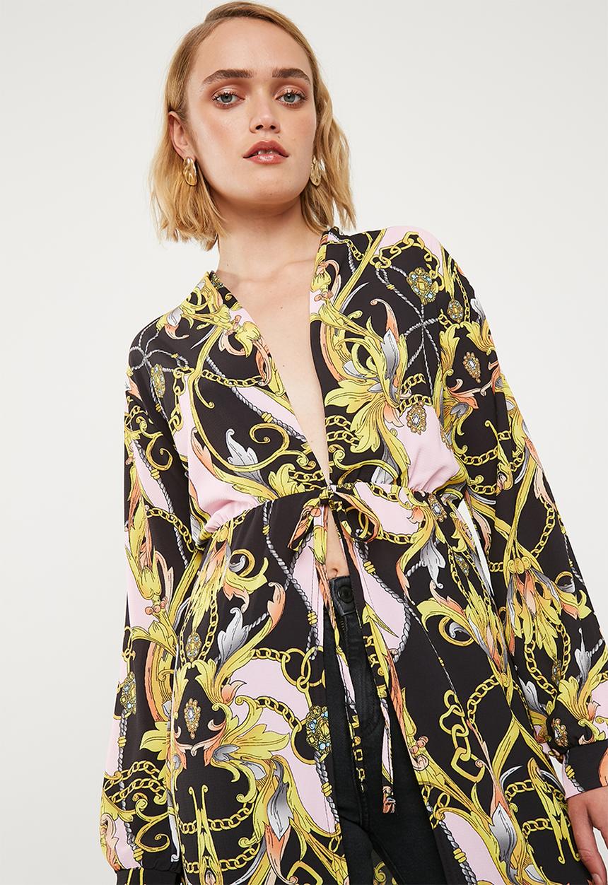 Missguided - Chain print maxi kimono - pink & yellow