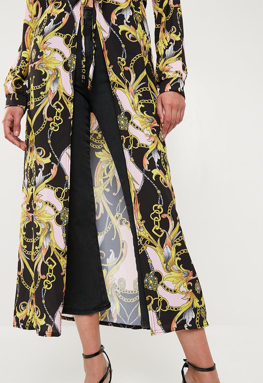 Missguided - Chain print maxi kimono - pink & yellow