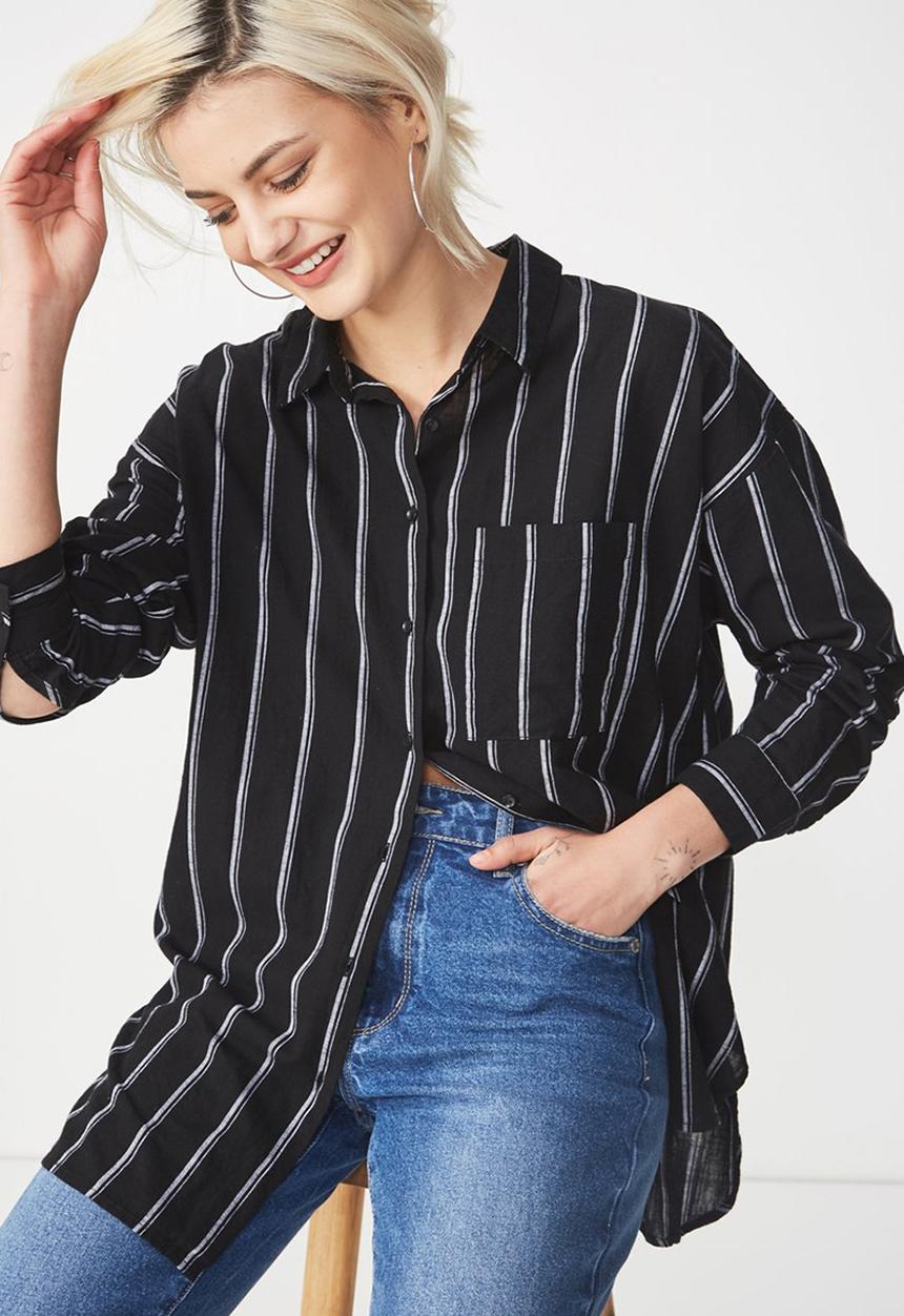 Cotton On - Monique shirt stella stripe - black & white 