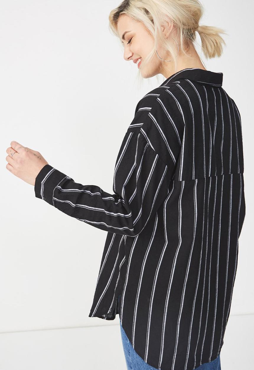 Cotton On - Monique shirt stella stripe - black & white 