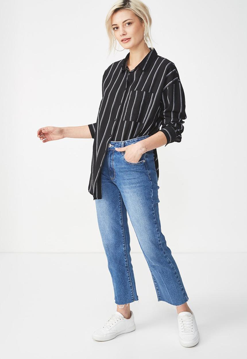Cotton On - Monique shirt stella stripe - black & white 