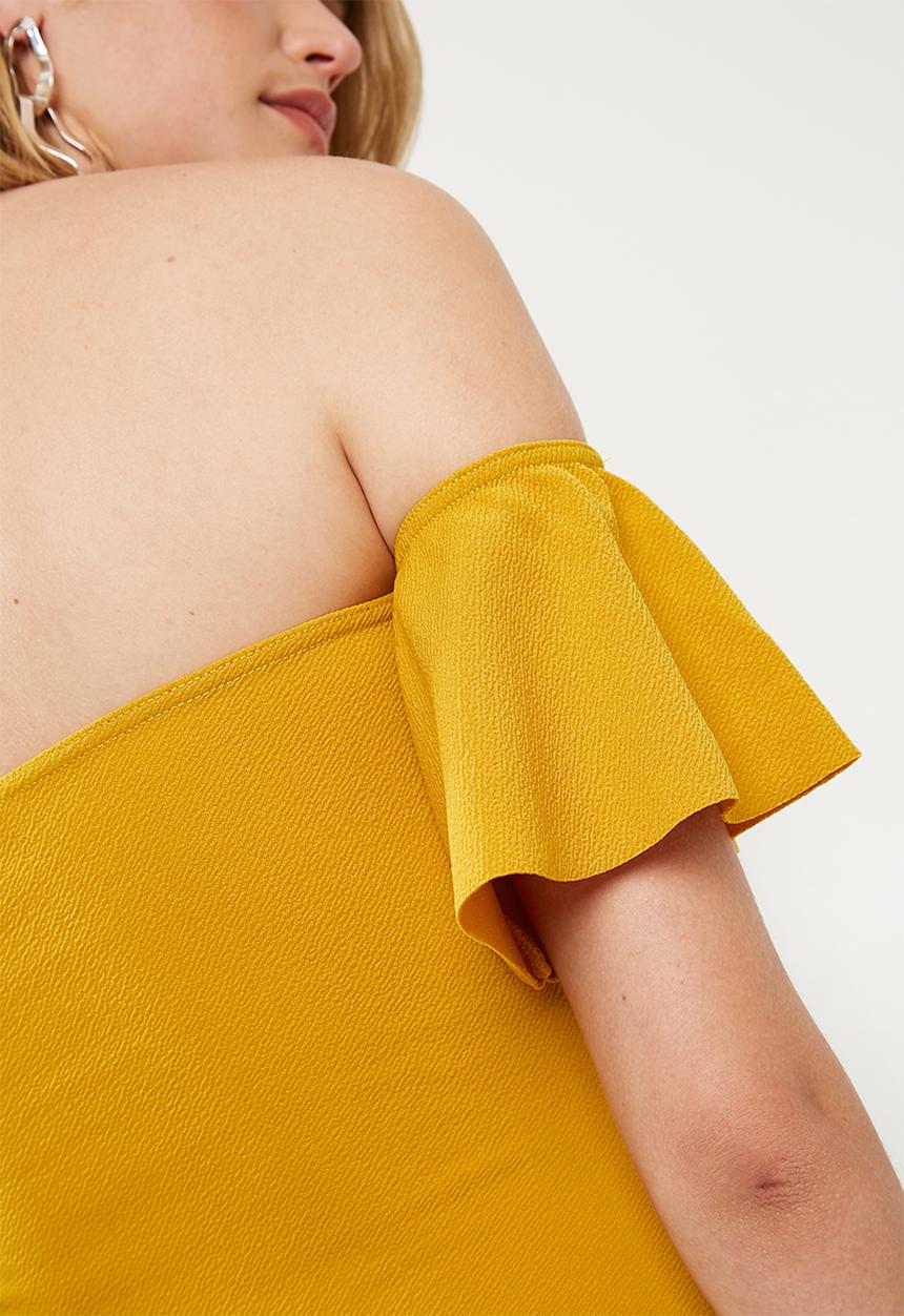 Missguided - Stretch crepe bardot cut out tie front - mustard