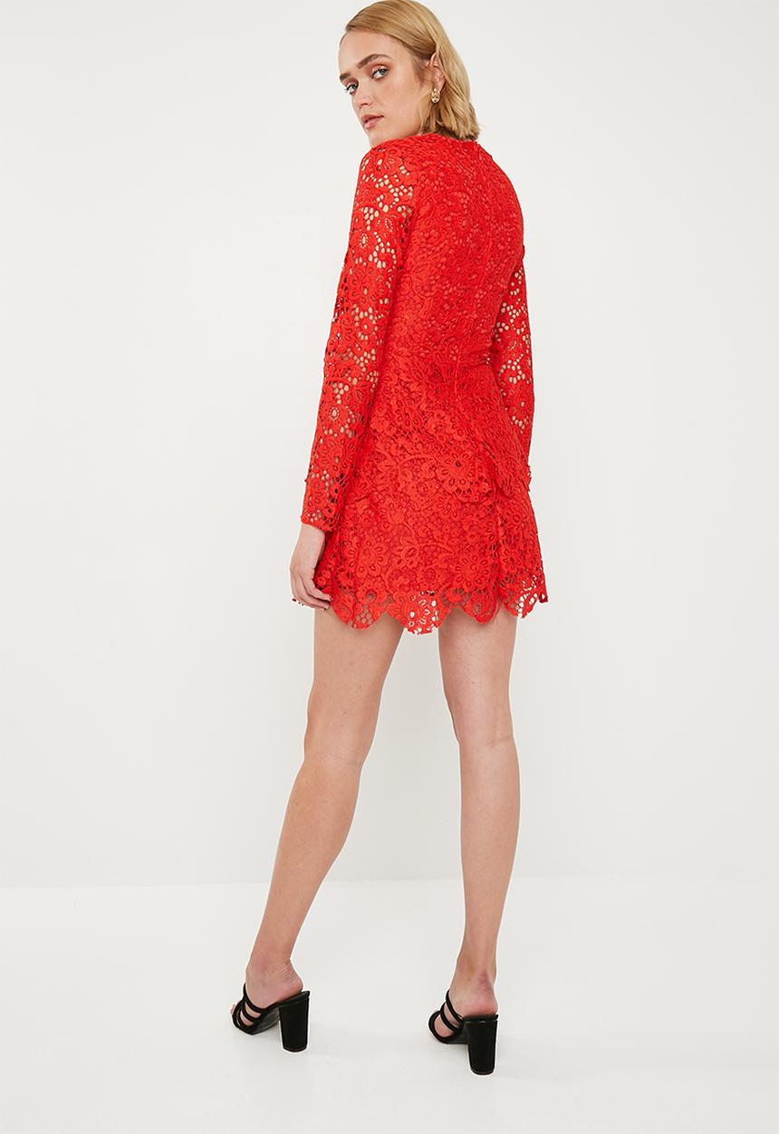 Missguided - Plunge frill layer skater - red