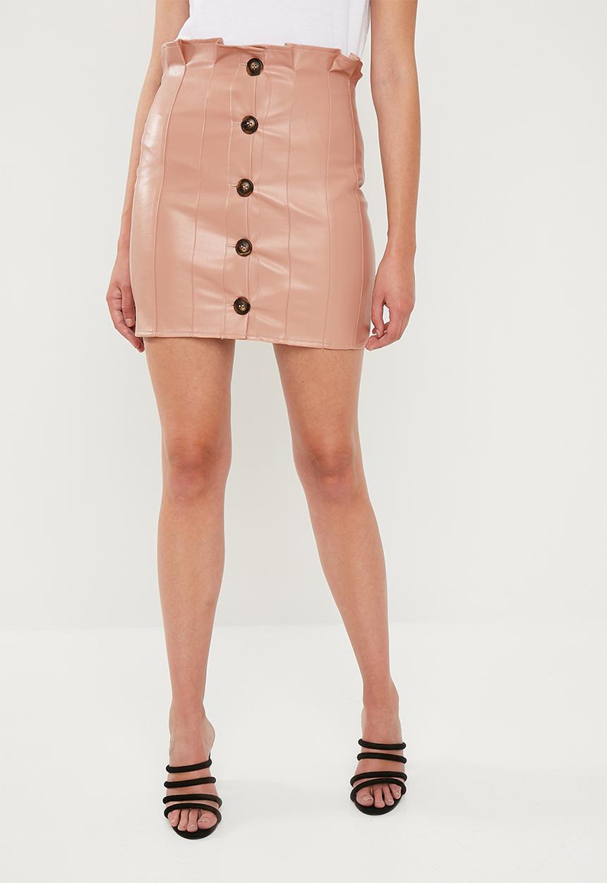Missguided - Faux leather button paperbag mini skirt - pink