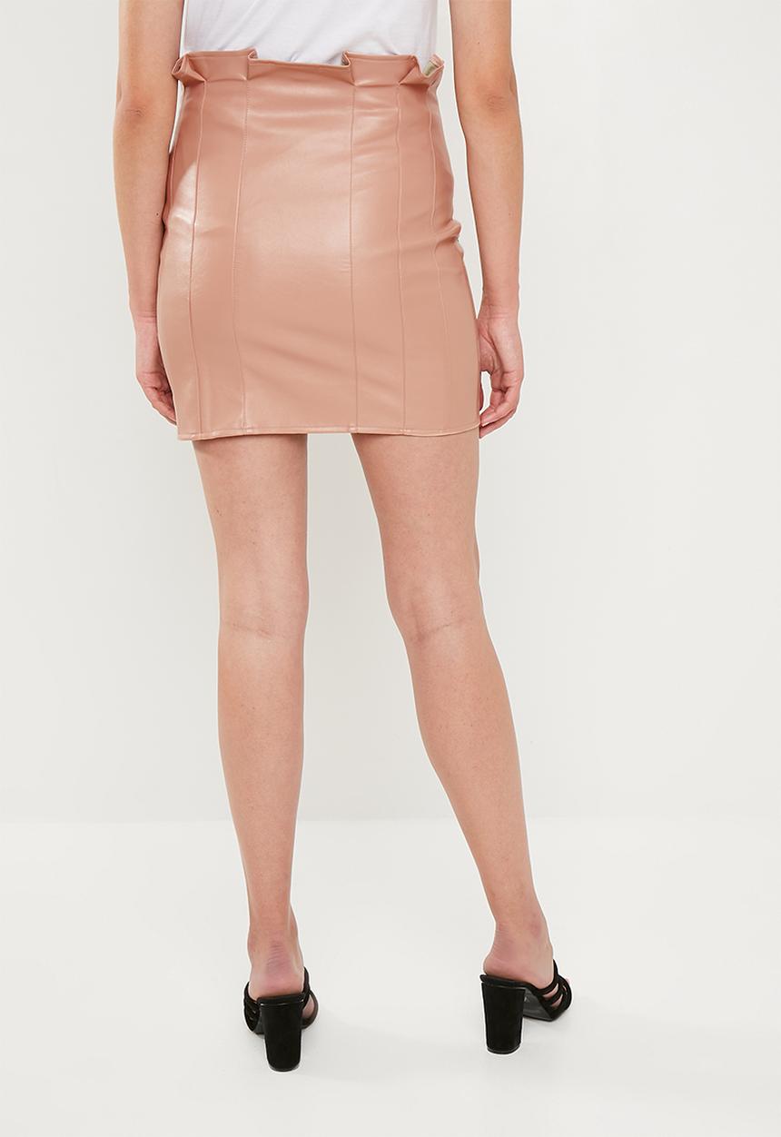 Missguided - Faux leather button paperbag mini skirt - pink