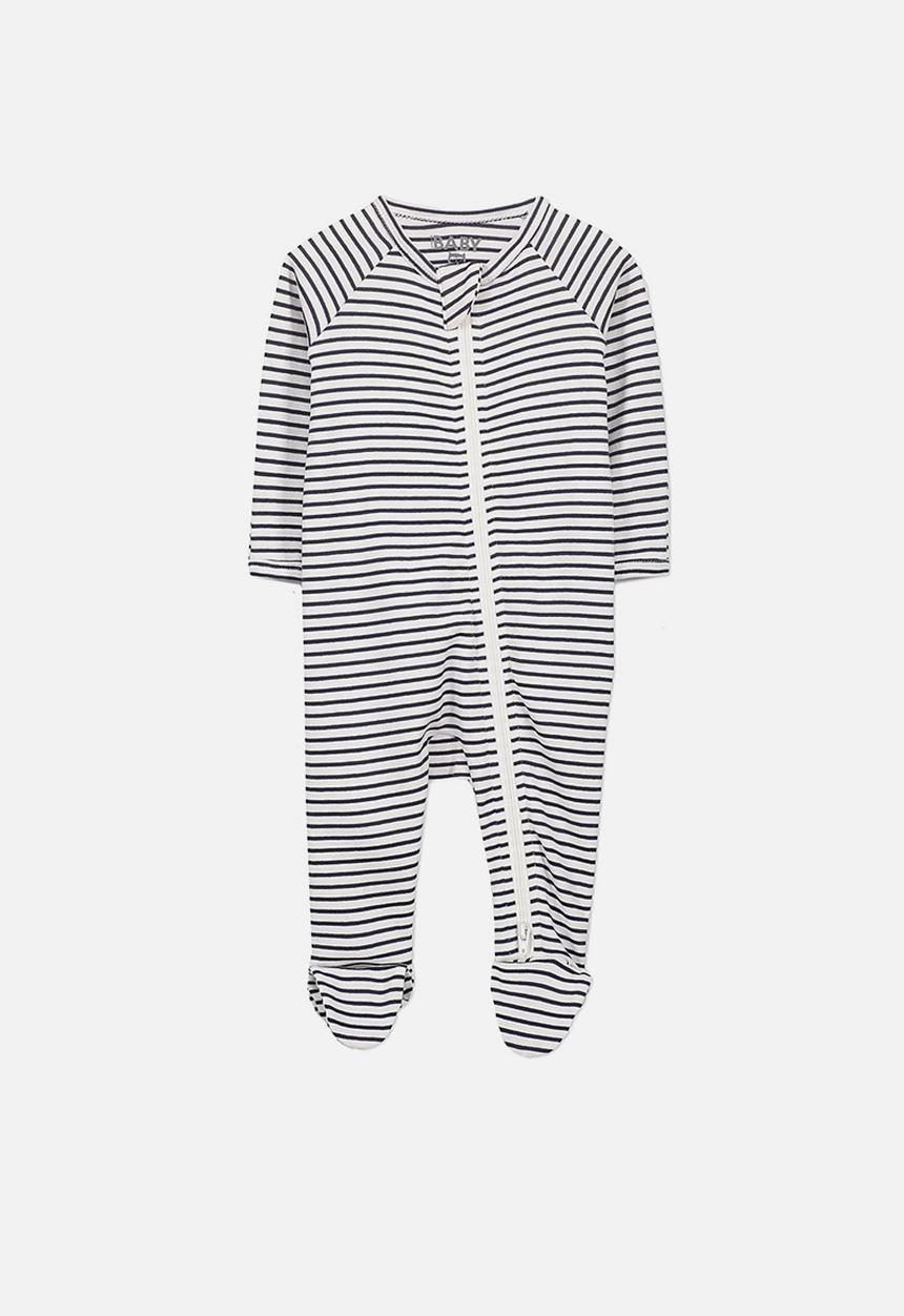 Cotton On - Long sleeve zip through romper - cream & navy