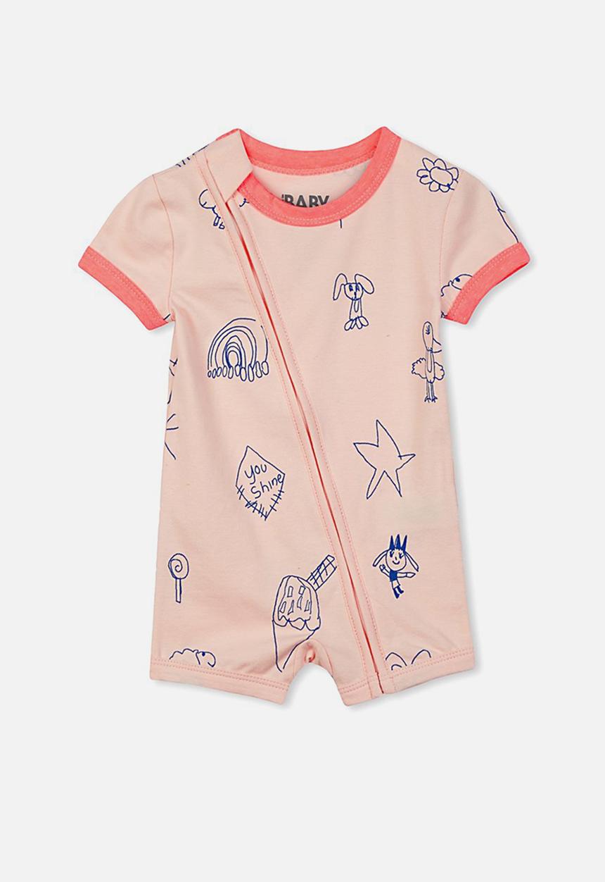 Cotton On - Mini short sleeve zip through romper - peach