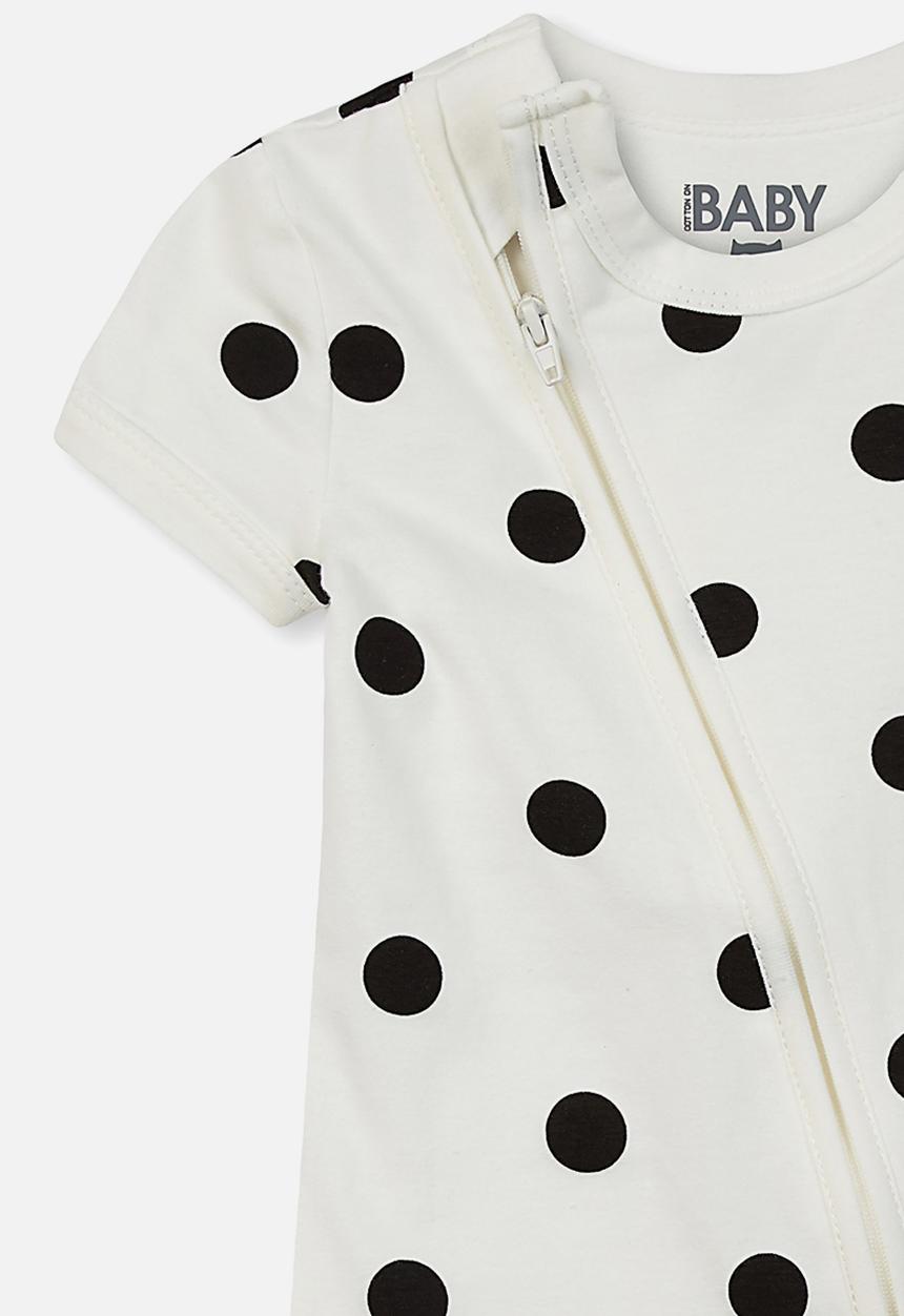 Cotton On - Mini short sleeve zip through romper - white & black 
