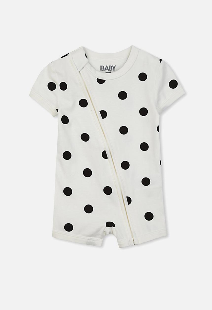 Cotton On - Mini short sleeve zip through romper - white & black 