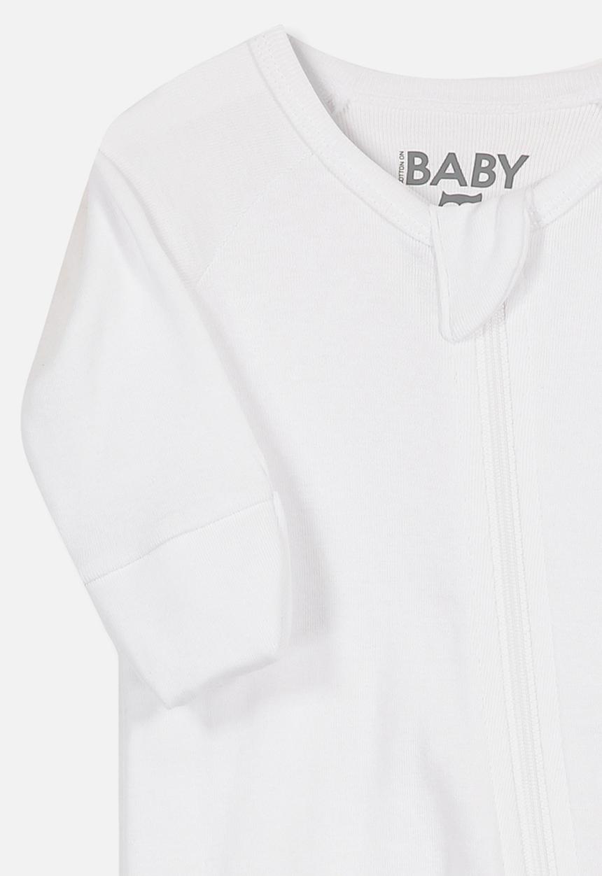 Cotton On - New born long sleeve zip through romper -  white
