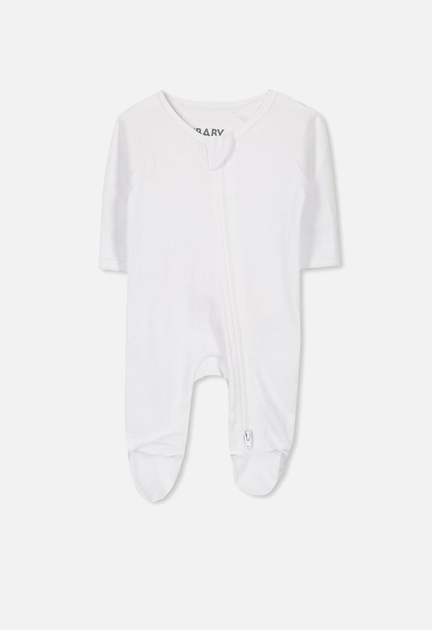 Cotton On - New born long sleeve zip through romper -  white