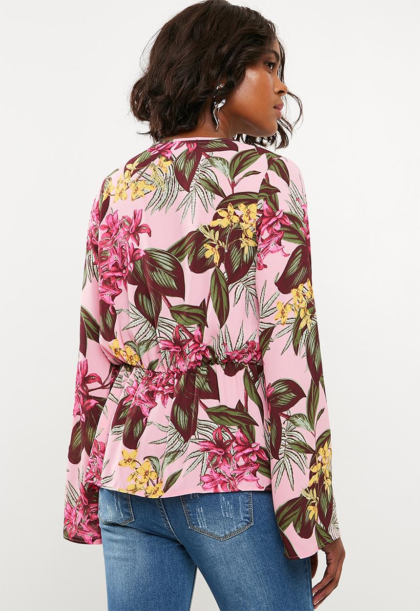 Missguided - Drape front plunge blouse tropical - multi