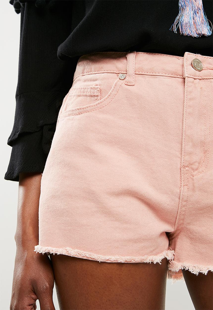 Missguided - High waisted extreme fray hem denim short - pink 