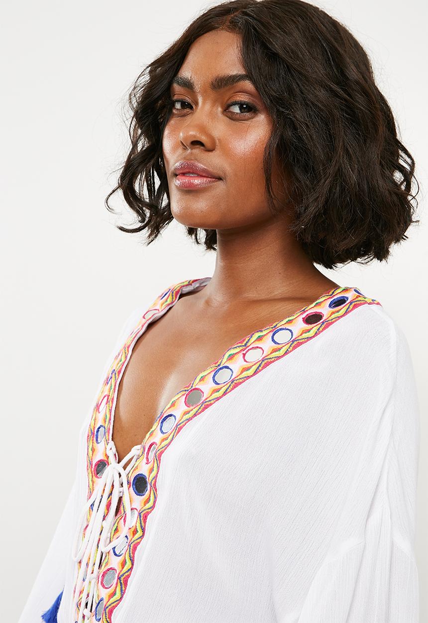 Missguided - Multi tassel mirror playsuit - white 