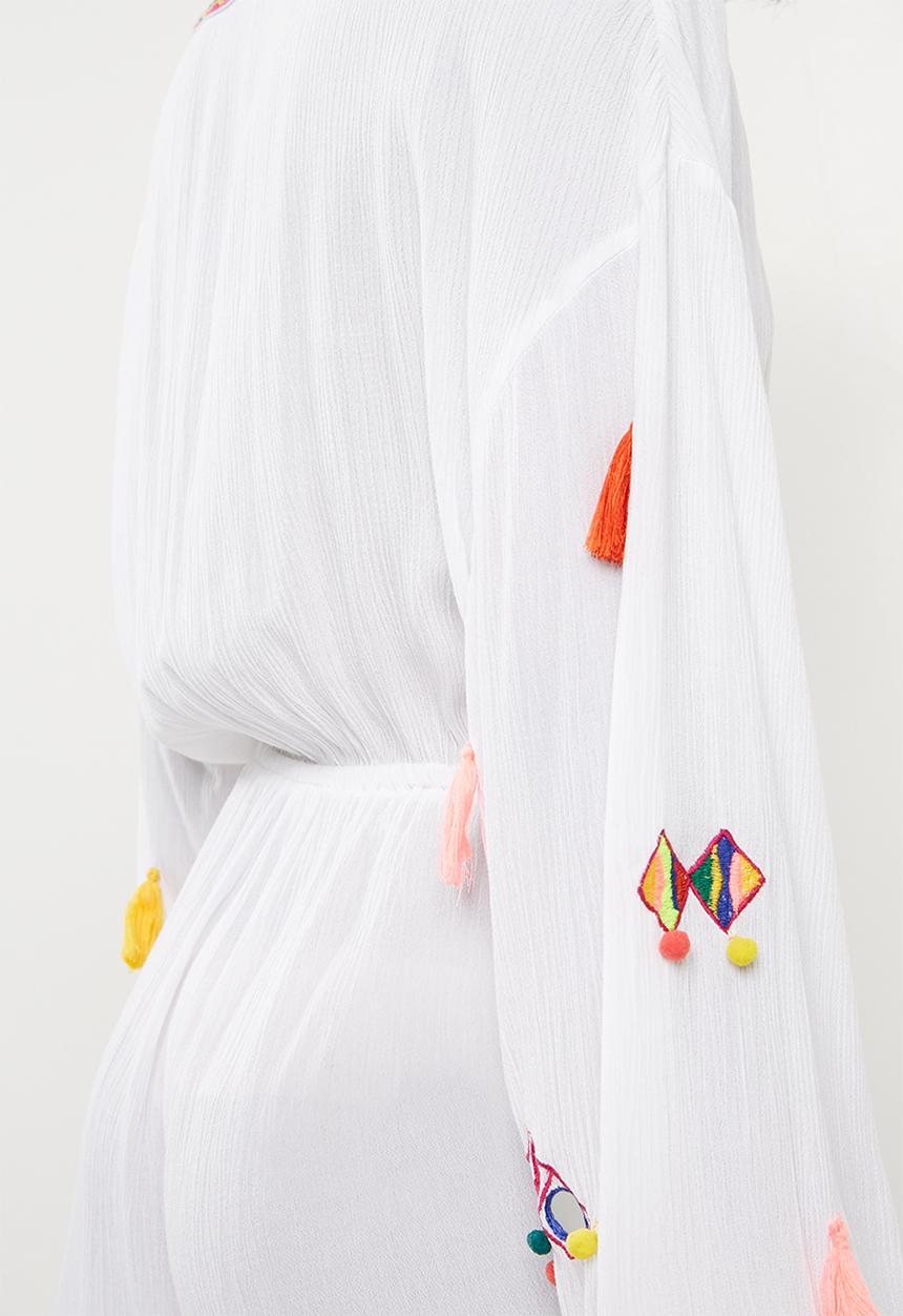 Missguided - Multi tassel mirror playsuit - white 