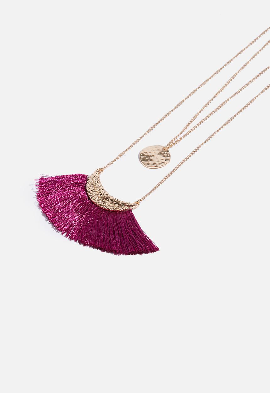 Superbalist - Tassel layered necklace - purple & gold