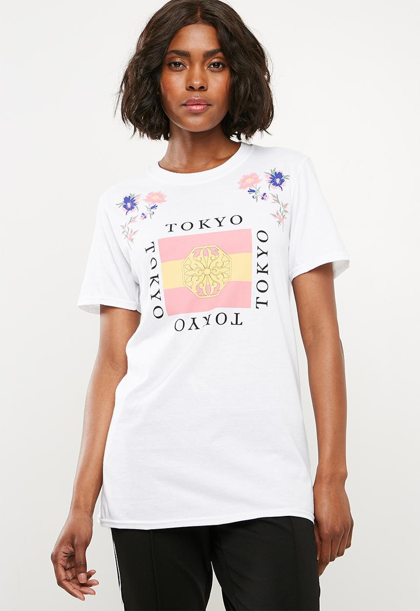Missguided - Tokyo floral T-shirt - white