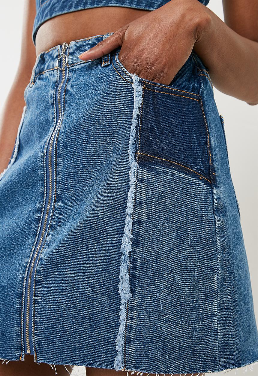 Missguided - Fray contrast panel skirt - blue 