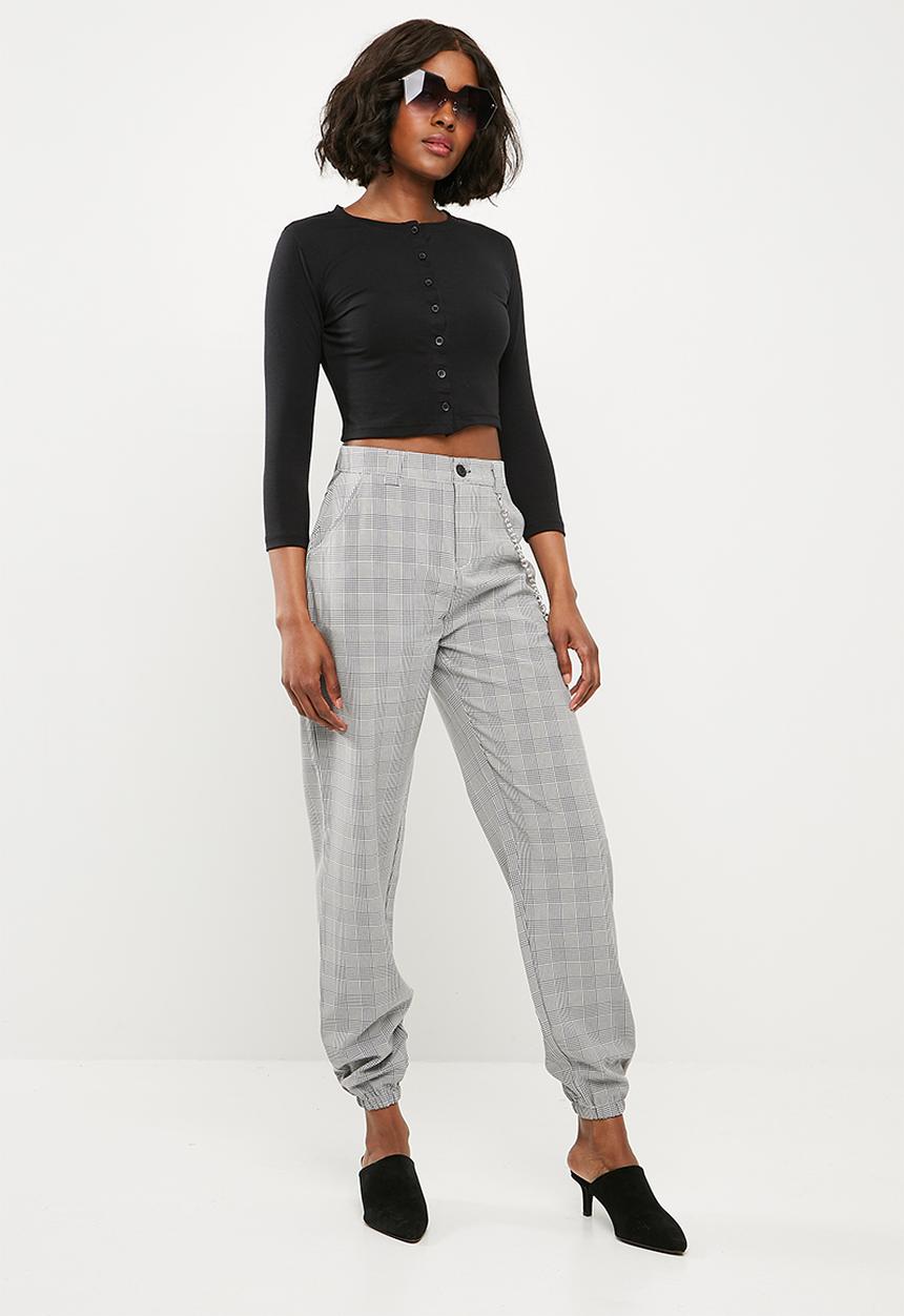 Missguided - Button front long sleeve crop top - black 