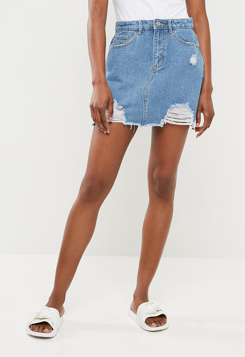 Missguided - Ripped denim mini skirt - blue