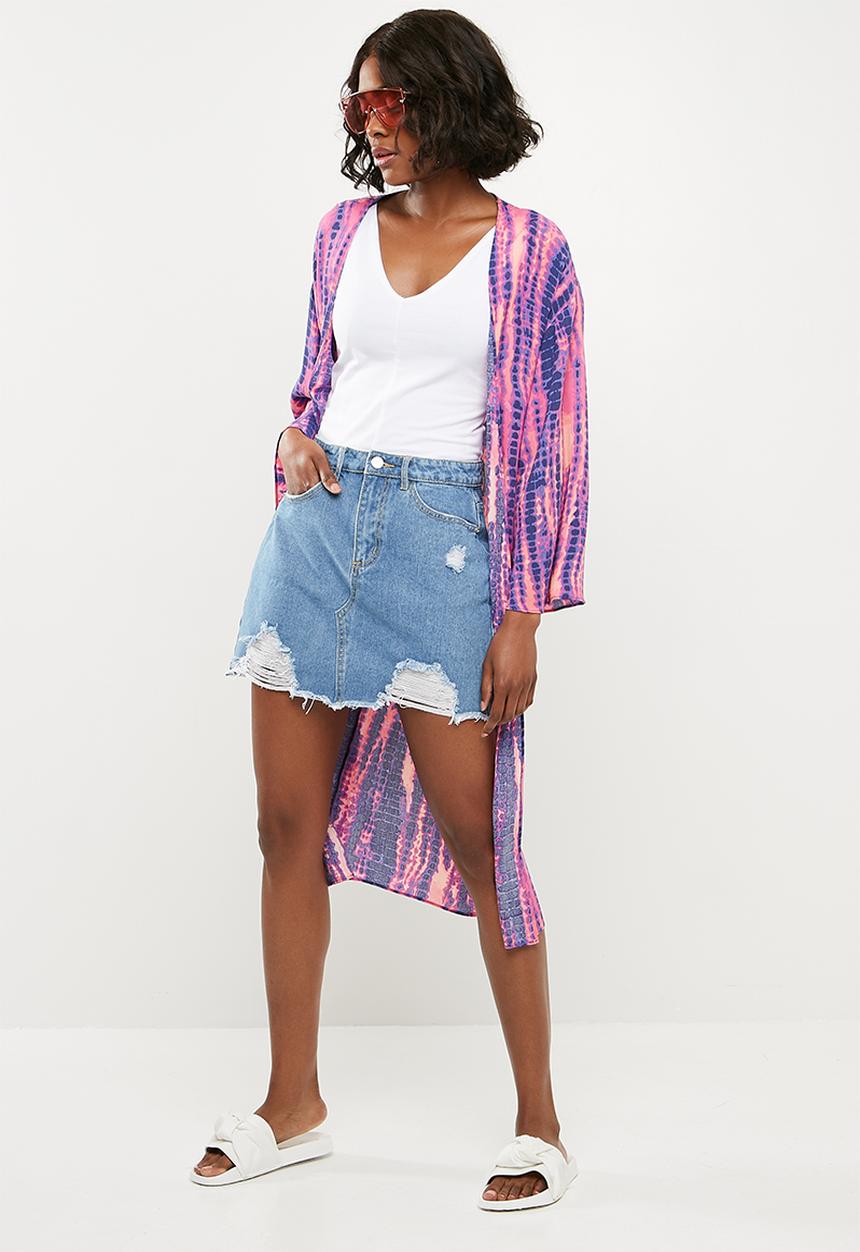 Missguided - Ripped denim mini skirt - blue