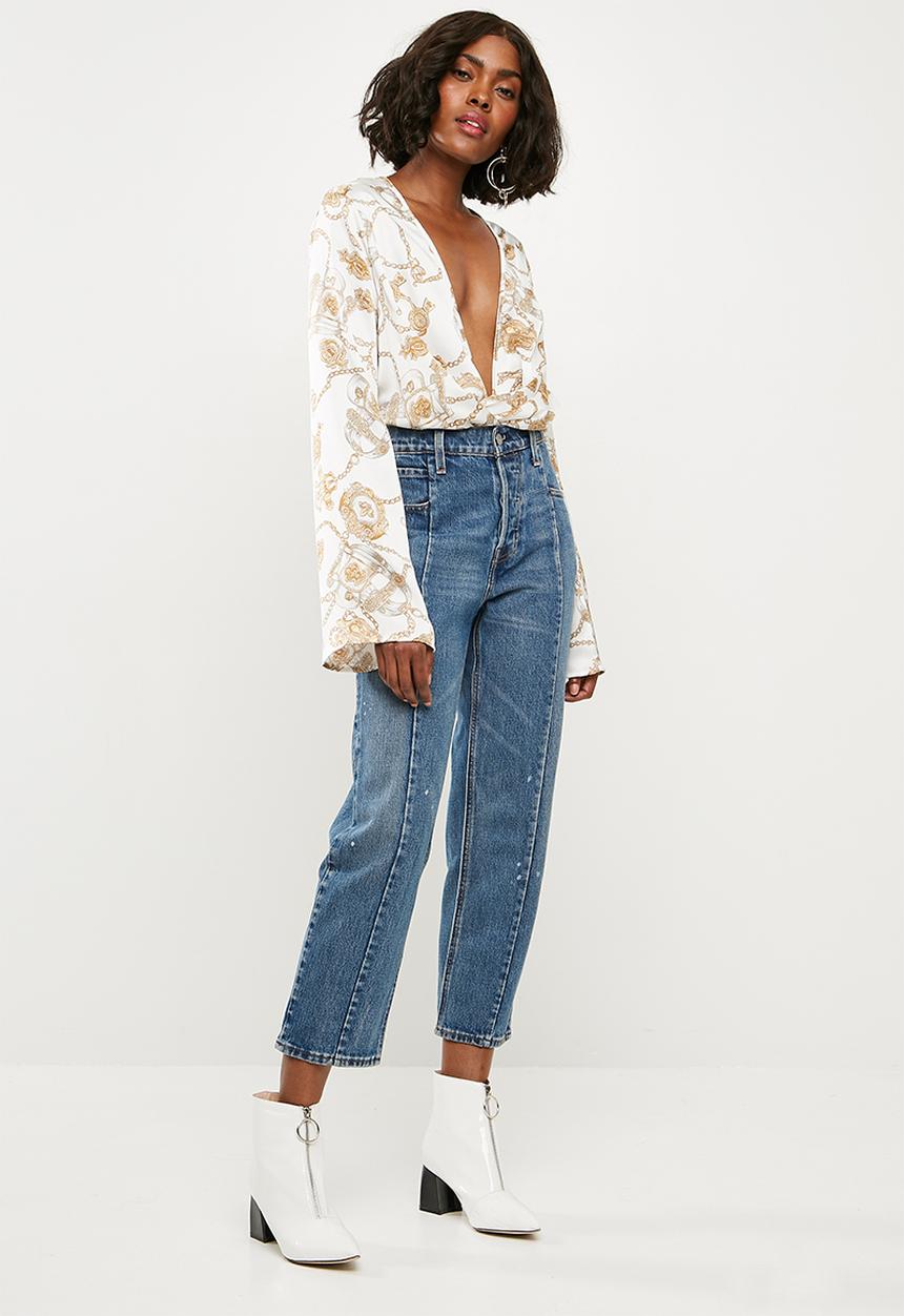 Missguided - Drape plunge flare sleeve bodysuit chain - multi