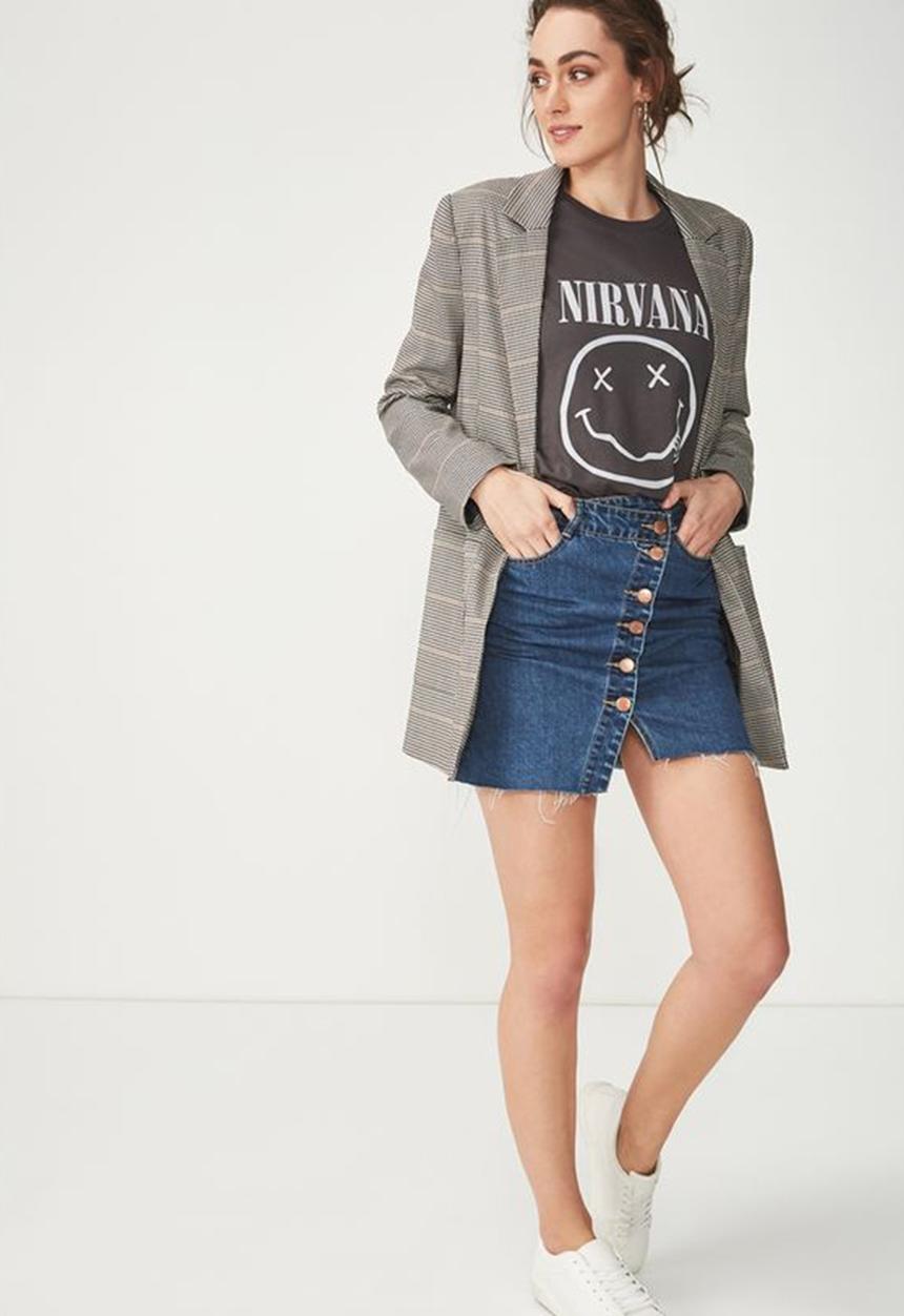 Cotton On - Tbar fox graphic T-shirt lcn nirvana smiley - grey 
