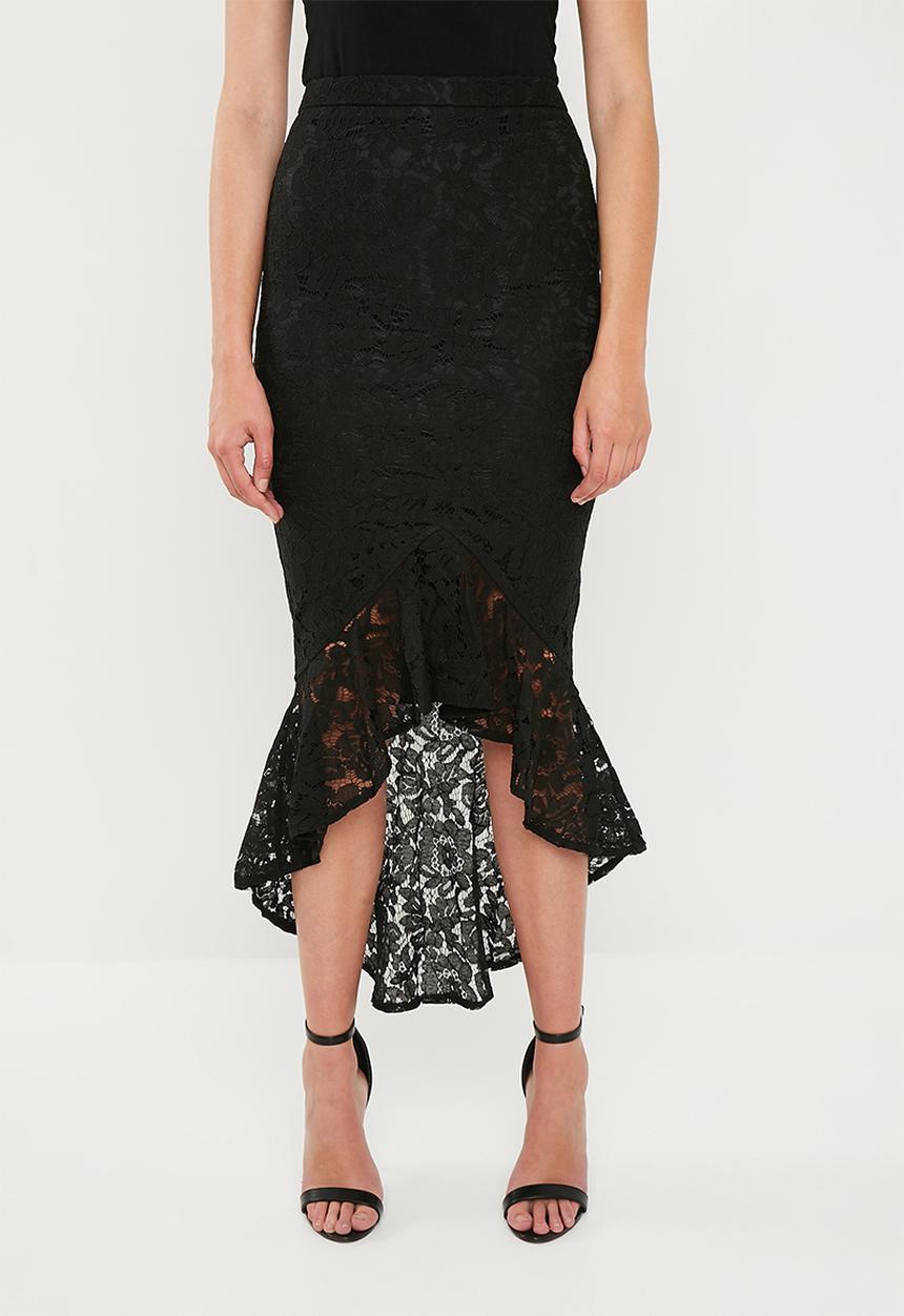 Missguided - Lace bodycon midi skirt - black