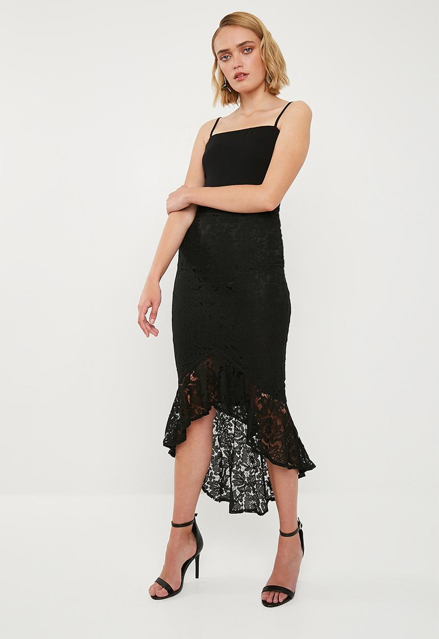 Missguided - Lace bodycon midi skirt - black
