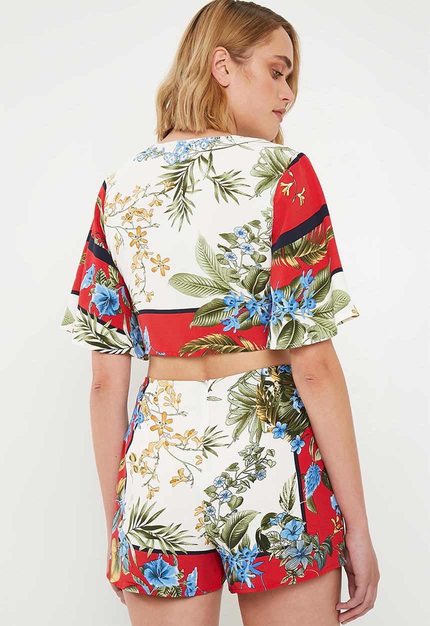 Missguided - Tie front floral top - multi