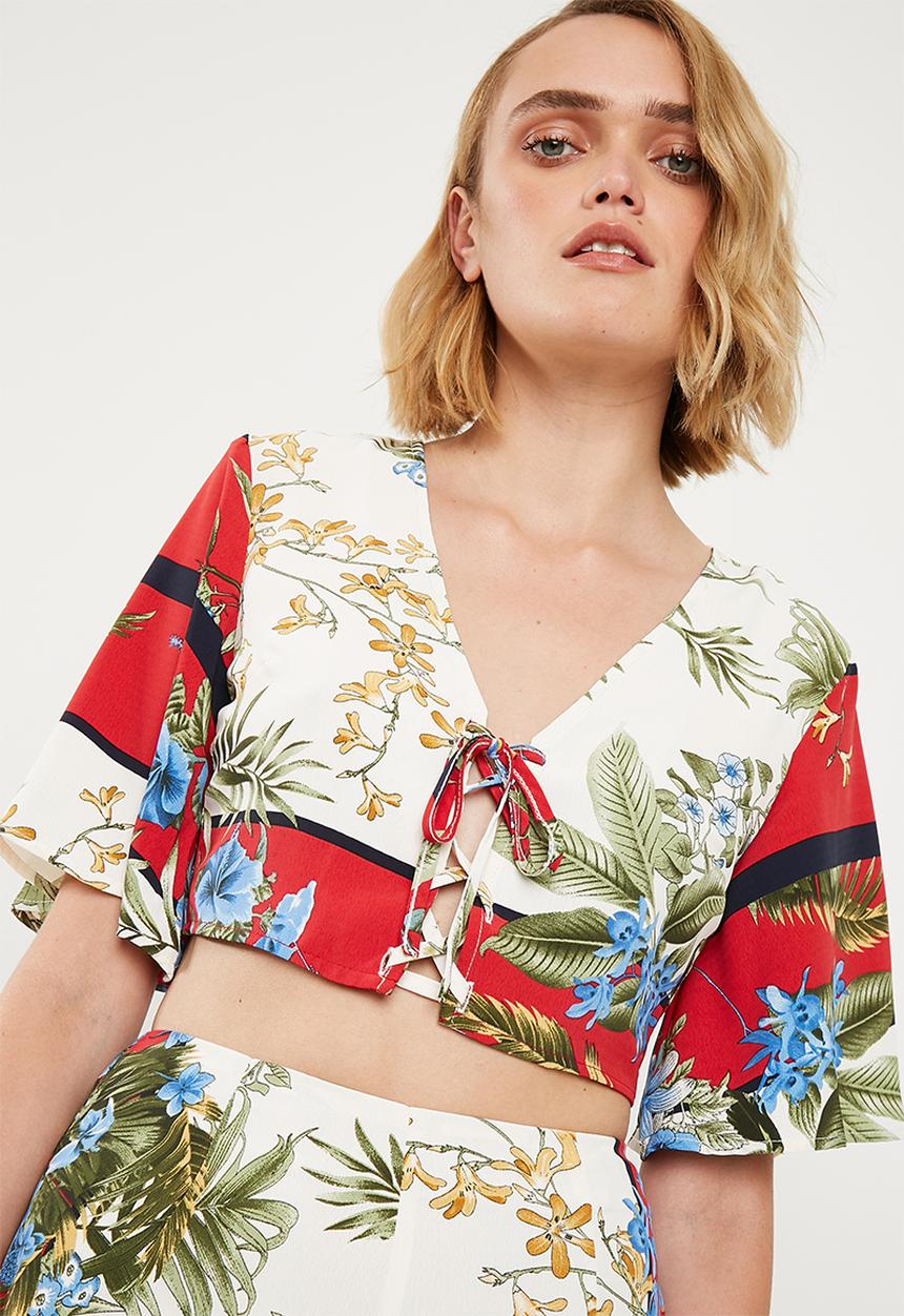 Missguided - Tie front floral top - multi