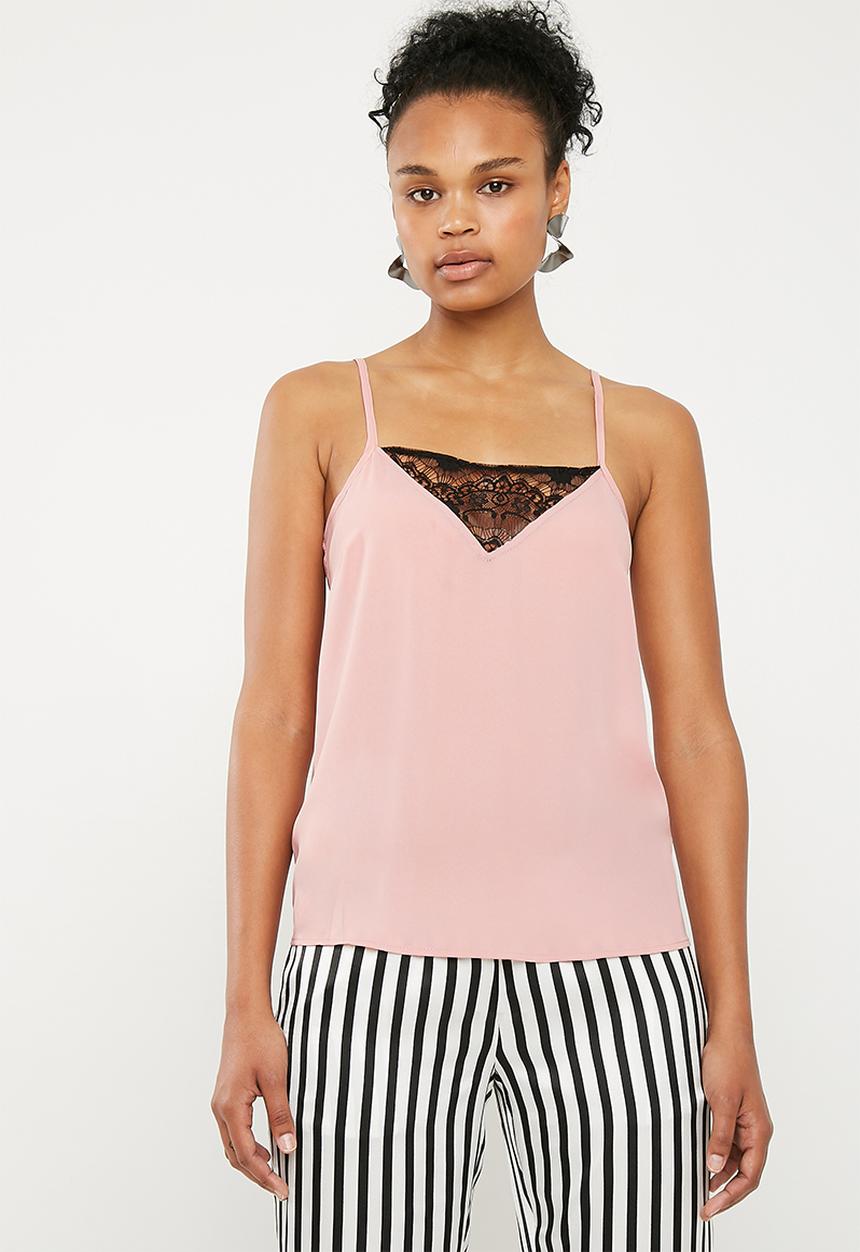 Superbalist - Cami with lace insets - pink