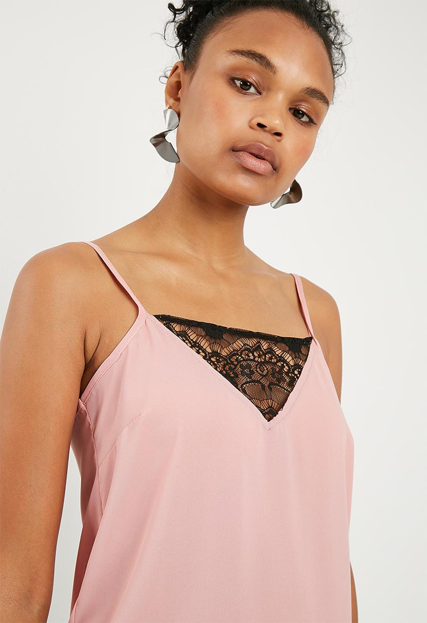 Superbalist - Cami with lace insets - pink