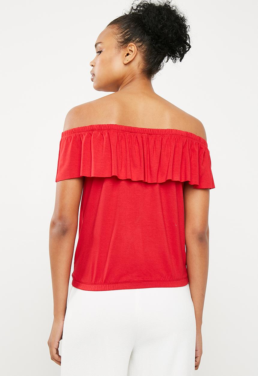 Superbalist - Off the shoulder knit top with frill - red