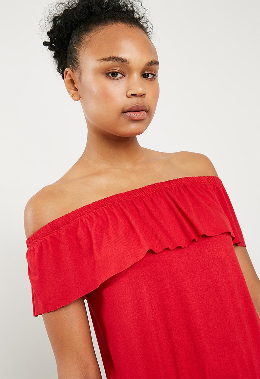 Superbalist - Off the shoulder knit top with frill - red