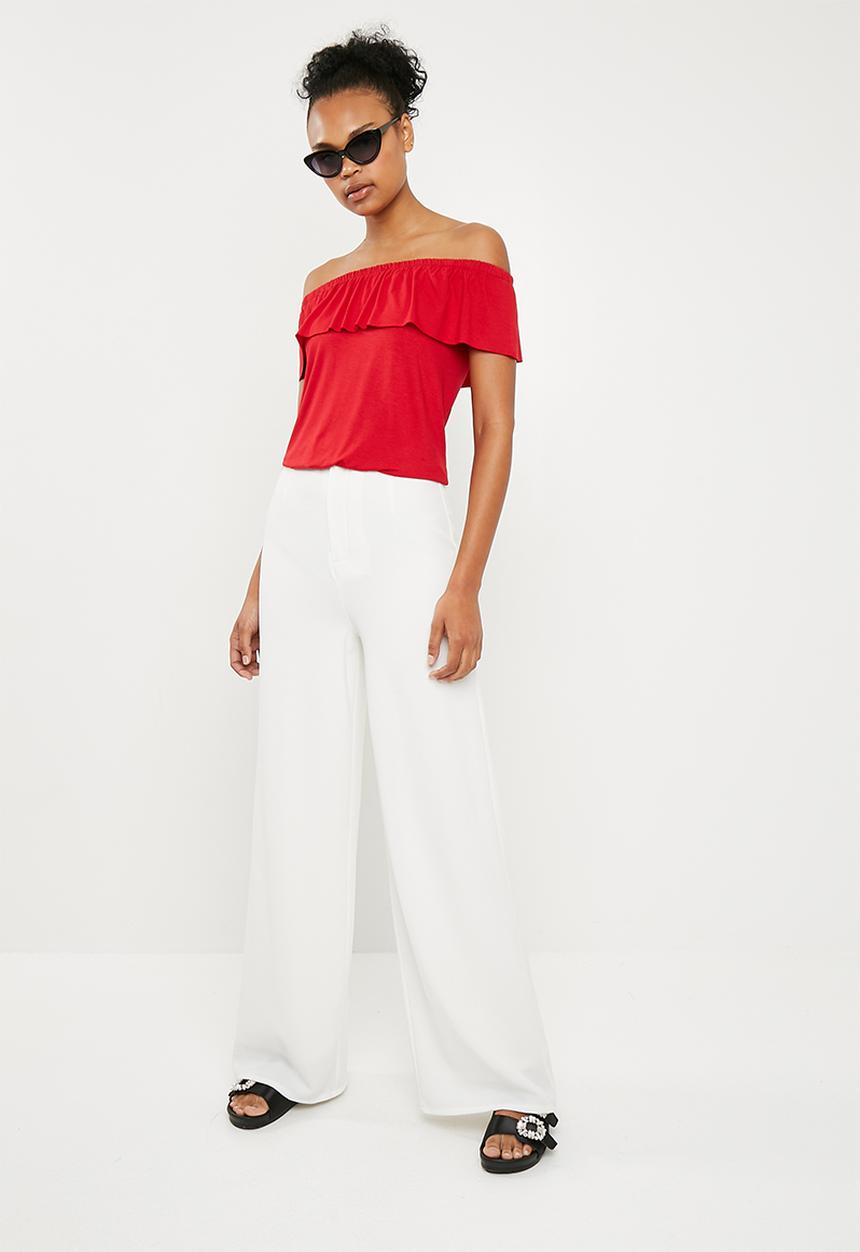 Superbalist - Off the shoulder knit top with frill - red