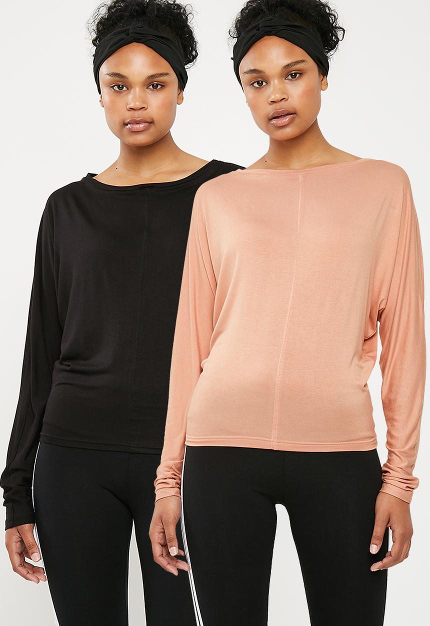 Superbalist - Long sleeve 2 pack tee - black & peach 