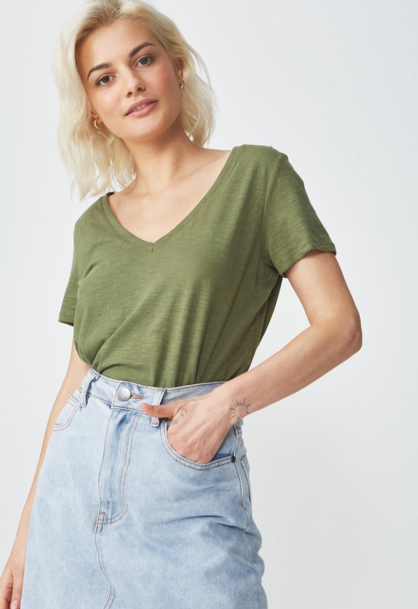 Cotton On - The deep V-neck - khaki