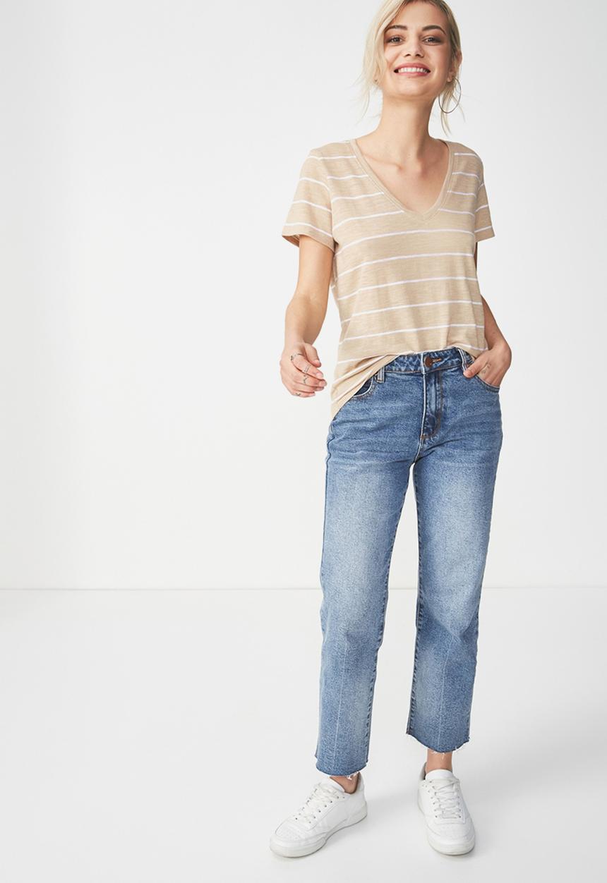 Cotton On - The deep V-neck - beige & white 