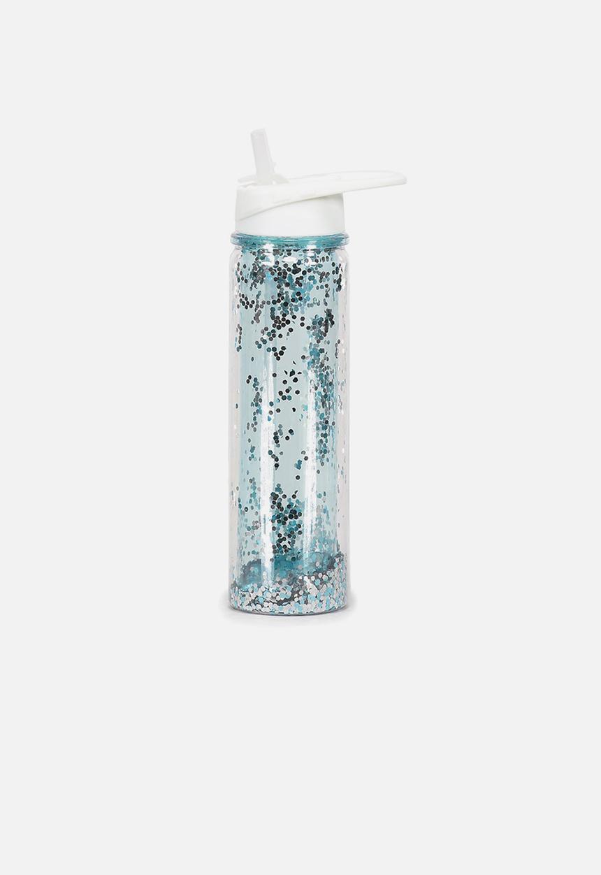 Typo - Double walled water bottle - white lid blue glitter