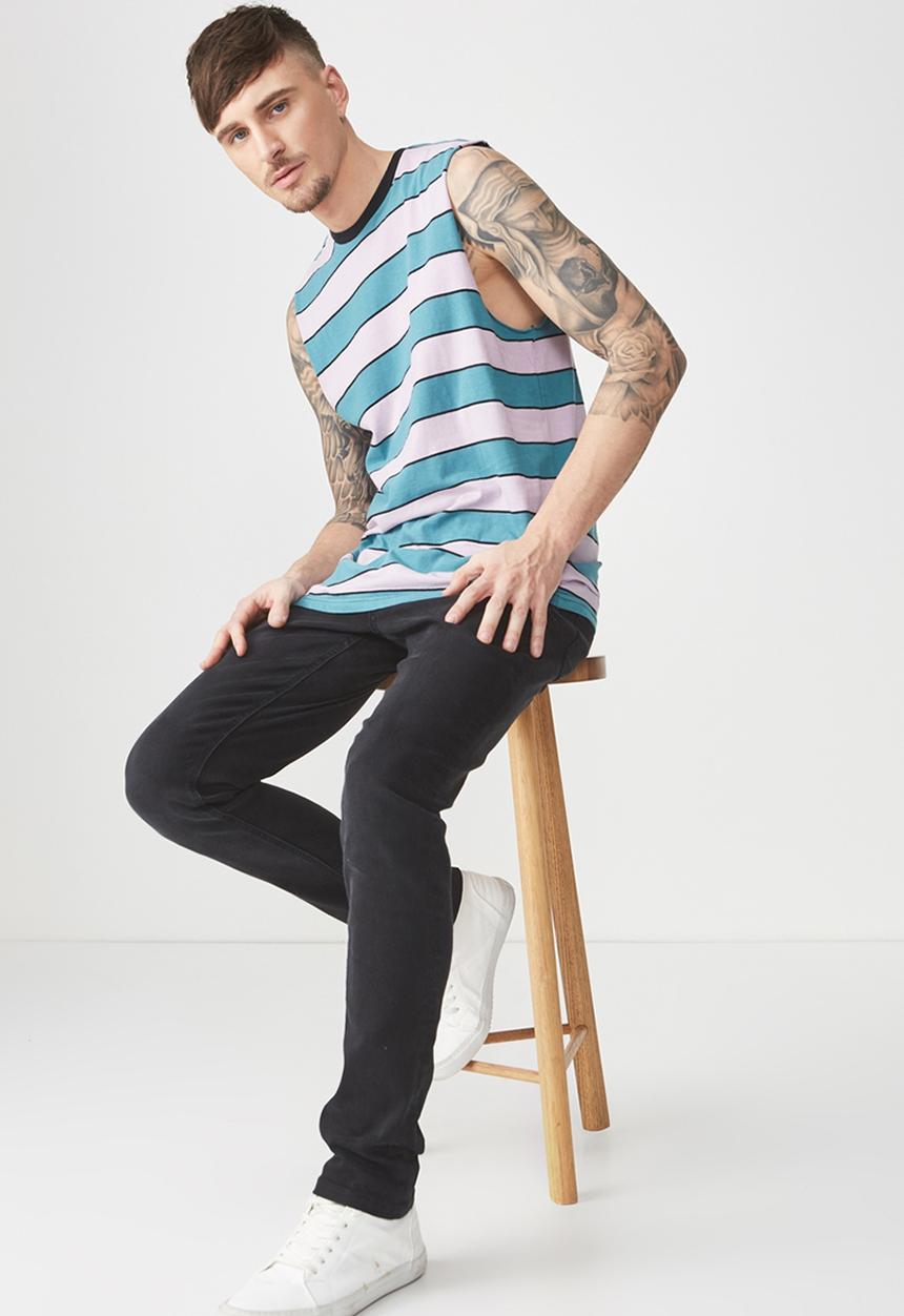 Cotton On - Tbar muscle tee - blue & pink 