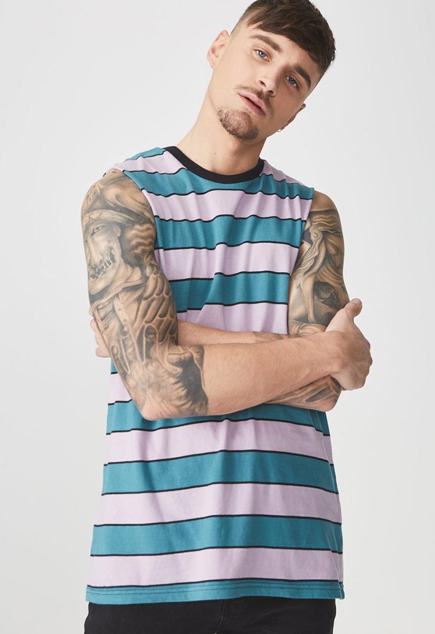 Cotton On - Tbar muscle tee - blue & pink 