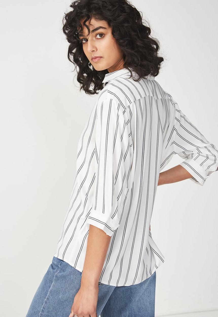 Cotton On - Bex popover shirt - white & Black 