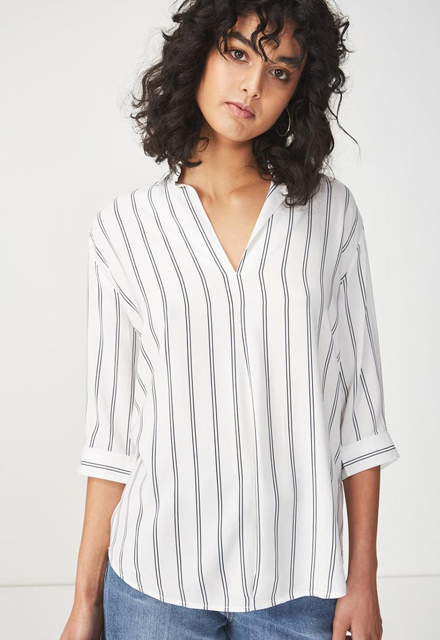 Cotton On - Bex popover shirt - white & Black 