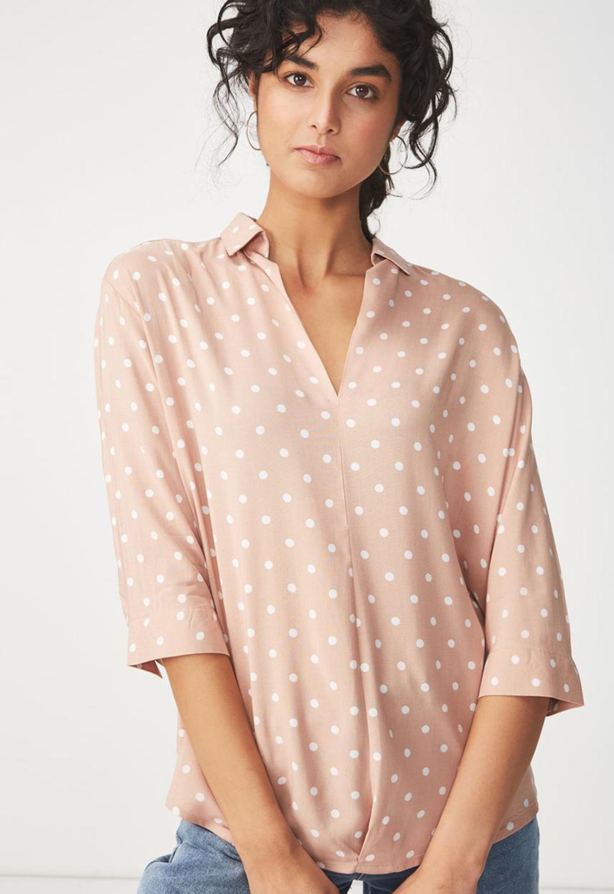 Cotton On - Bex popover shirt - pink & white 
